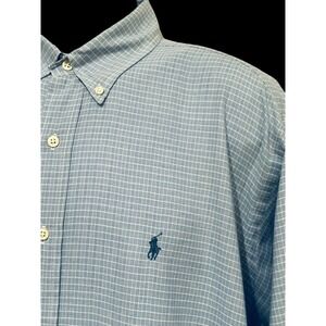 Ralph Lauren Mens‎ Shirt Yarmouth Button Down Blue Check 16 1/2 34 Tall L  OS